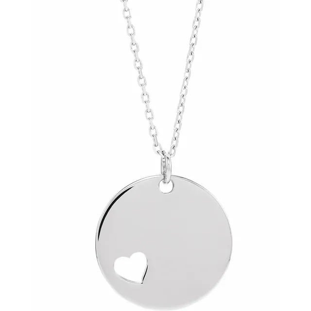 Sterling Silver Engravable Pierced Heart Disc 16-18 Necklace