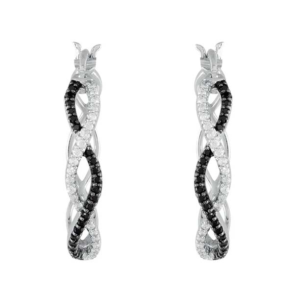Black Spinel & Diamond Hoop Earrings