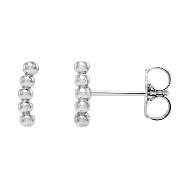 Sterling Silver 8.3x1.9 mm Curved Beaded Earrings
