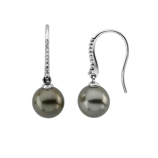 14K White Cultured Gray Tahitian Pearls & 1/8 CTW Natural Diamond Earrings