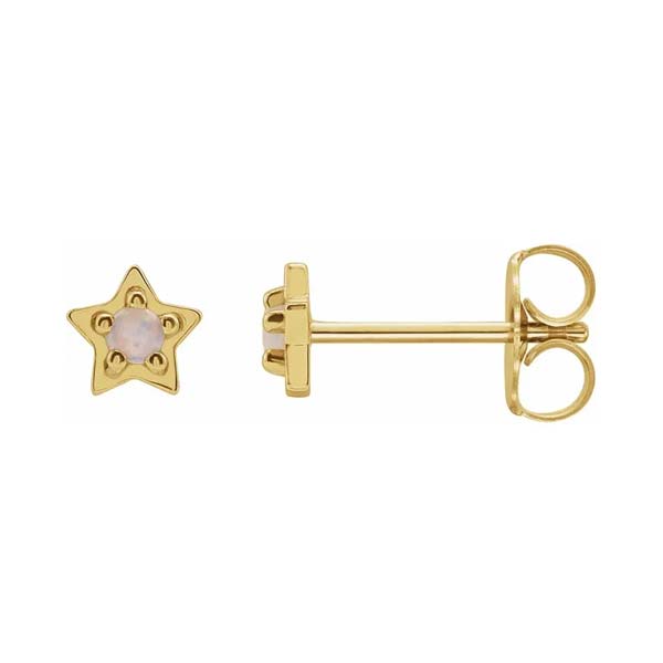 14K Yellow Natural White Opal Petite Star Earrings