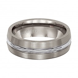 Comfort Fit Titanium Wedding Band With High Polished Center Line Brushed Finish And Flat Edges