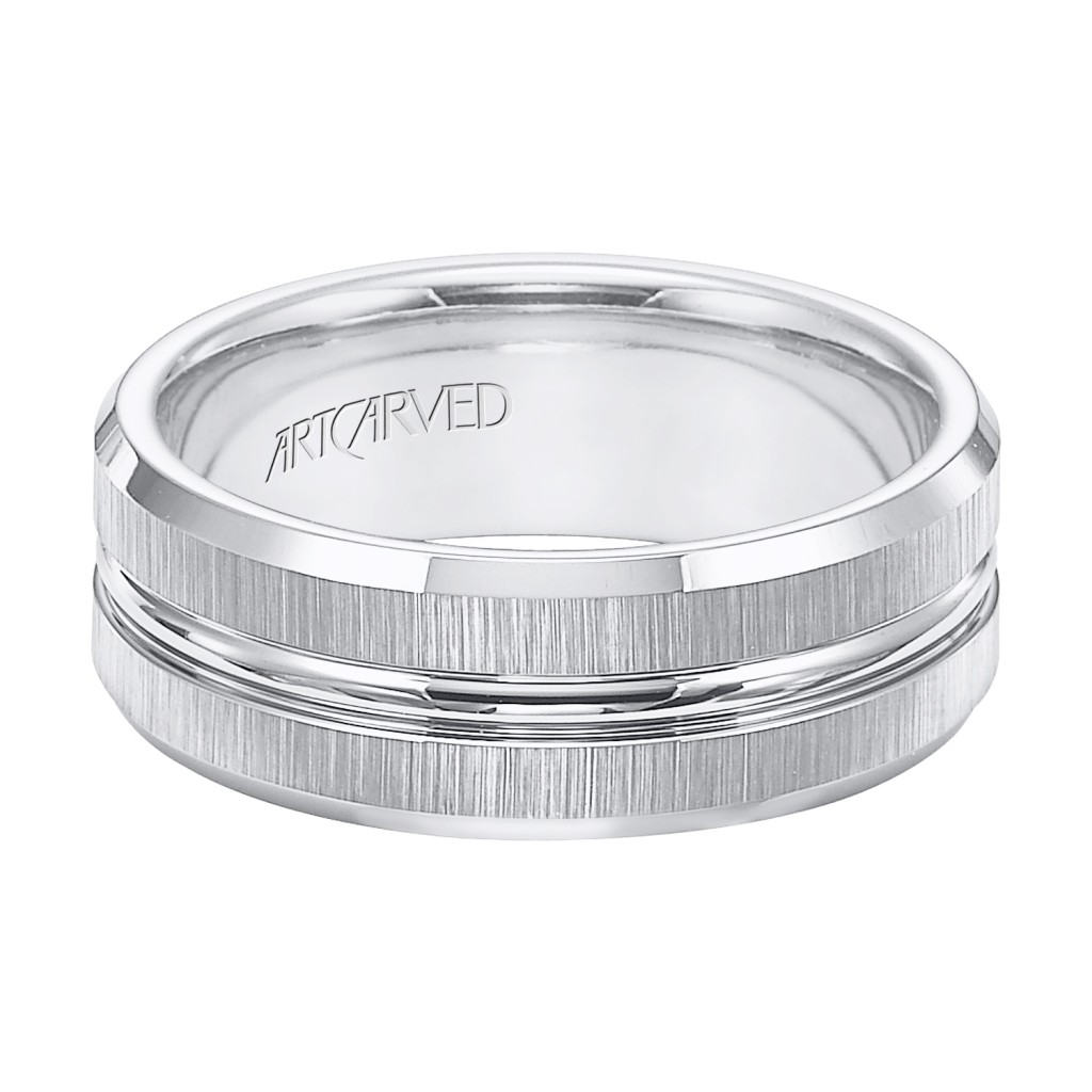 Tungsten Carbide Engraved Rim Inlay With Vertical Satin Finish