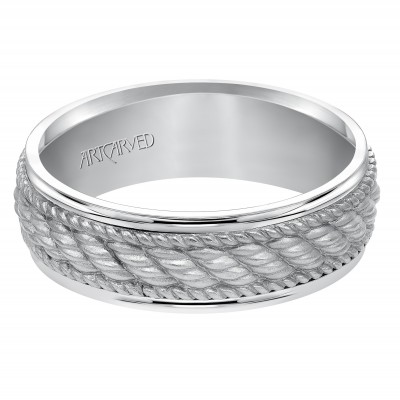Wedding Band Consisting Of A Woven Center Motif And Flat Bright Rims