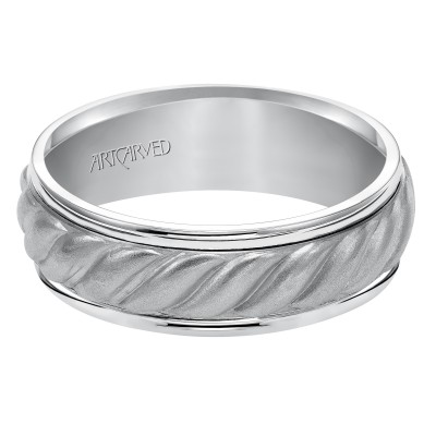 Wedding Band Consisting Of A Woven Center Motif And Flat Bright Rims