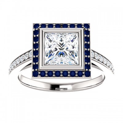 Moissanite Diamond and Sapphire Ring