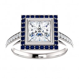Moissanite Diamond and Sapphire Ring