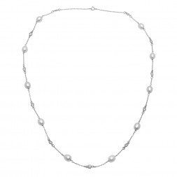 Freshwater Pearl/CZ  Sterling Silver  Necklace