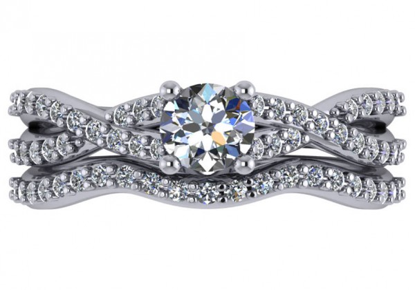14 KT White Gold .86CTTW Twisted Engagement Ring