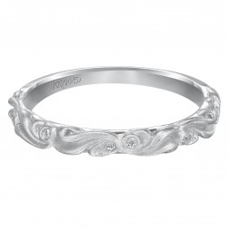 Diamond Five Stone Wedding Band With Satin Finished Floral Carving Detail To Match Engagement Ring 31-V100
