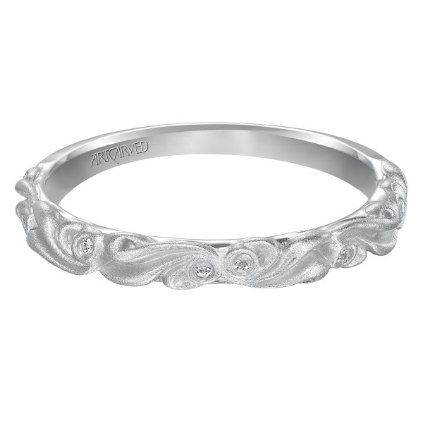 Diamond Five Stone Wedding Band With Satin Finished Floral Carving Detail To Match Engagement Ring 31-V100