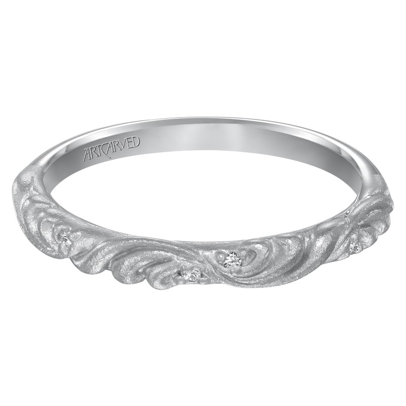 Diamond Wedding Band With Satin Finished Floral Carving Detail Highlighted With Diamonds To Match Engagement Ring 31-V10