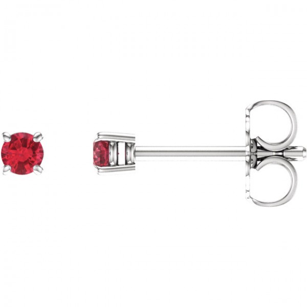 14kt White 2.5mm Round Ruby Earrings