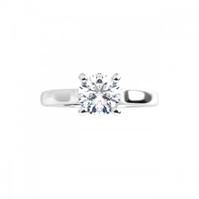 14K White .75 CT Round Signature Engagement Ring