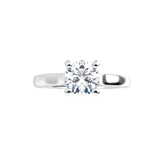 14K White .75 CT Round Signature Engagement Ring
