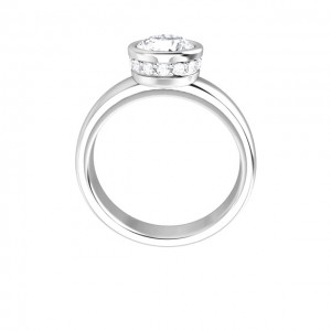 14K White 1.00 CT Round Bezel Engagement Ring