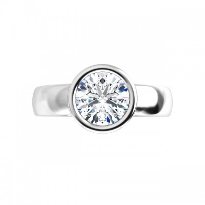 14K White 1.00 CT Round Bezel Engagement Ring