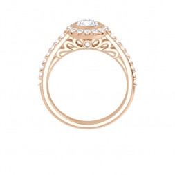 10K Rose 4.8 mm Moissanite and Diamond Engagement Ring
