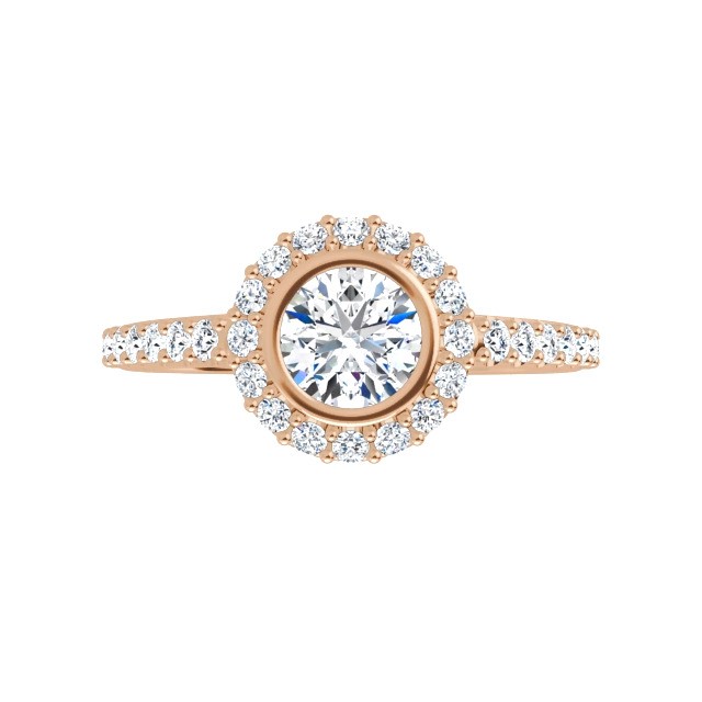 10K Rose 4.8 mm Moissanite and Diamond Engagement Ring