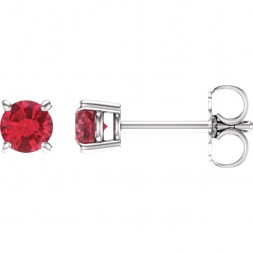 14kt White 4mm Round Ruby Earrings