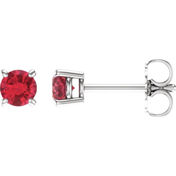14kt White 4mm Round Ruby Earrings