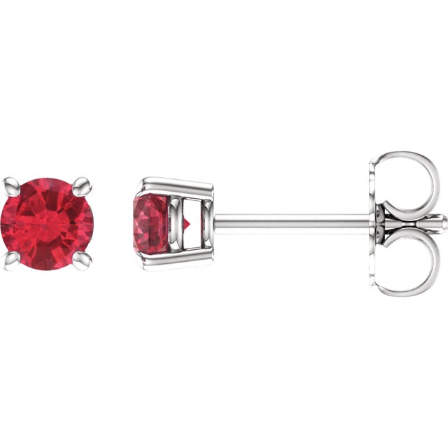 14kt White 4mm Round Ruby Earrings
