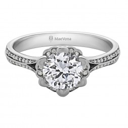 IRIS PAVE ROUND ENGAGEMENT WITH 0.40ct H-SI ROUND CENTER