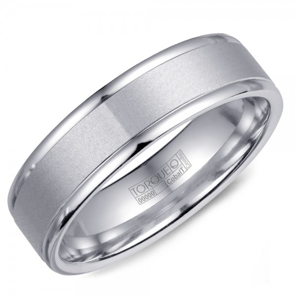 A White Cobalt Torque Band With A Sandpaper Finish And Polished Edges.