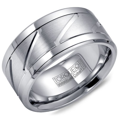 A Torque Ring In White Cobalt With A White Gold Inlay And Carved Detailing.