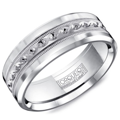 A Torque Ring In White Cobalt With A Carved White Gold Inlay.