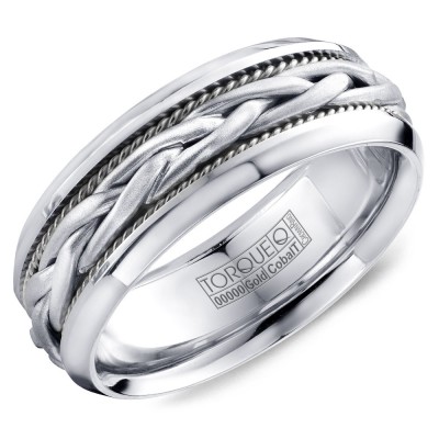 A Torque Ring In White Cobalt With A Braided White Gold Center.