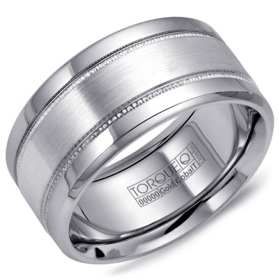 A Torque Ring In White Cobalt With A Brushed White Gold Center.