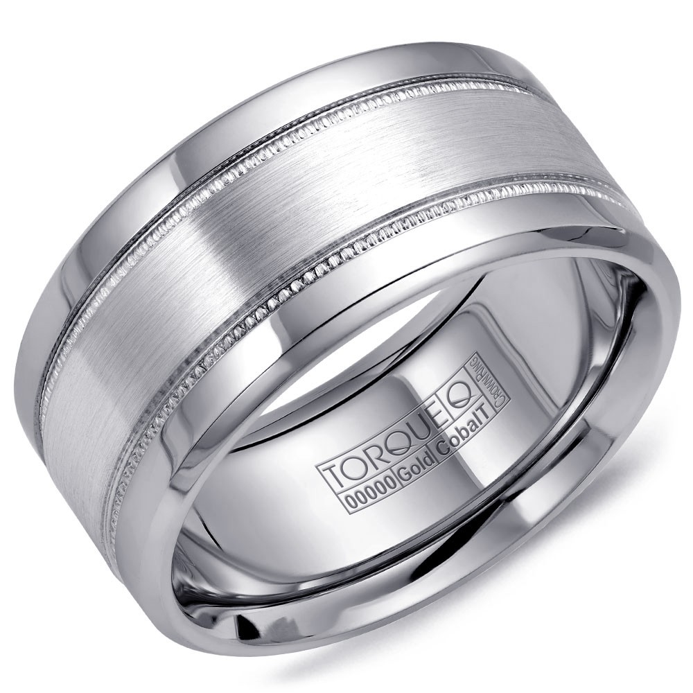 A Torque Ring In White Cobalt With A Brushed White Gold Center.