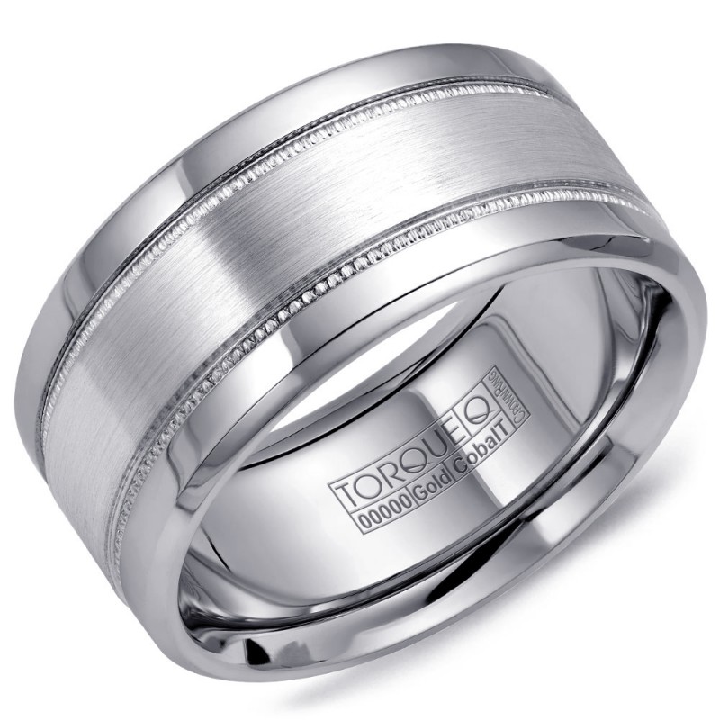 A Torque Ring In White Cobalt With A Brushed White Gold Center.