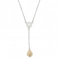 14KY Sterling Silver White Freshwater Cultured Pearl with 8mm Gold Bead Necklace