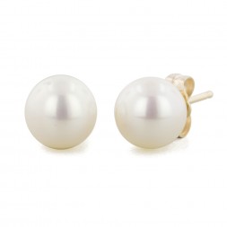 14K 7+MM White Freshwater Cultured Pearl Earrings
