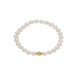 14KY Stretch Bracelet with 7-9mm Freshwater Cultured Pearl with Center Gold Bead