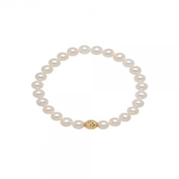 14KY Stretch Bracelet with 7-9mm Freshwater Cultured Pearl with Center Gold Bead