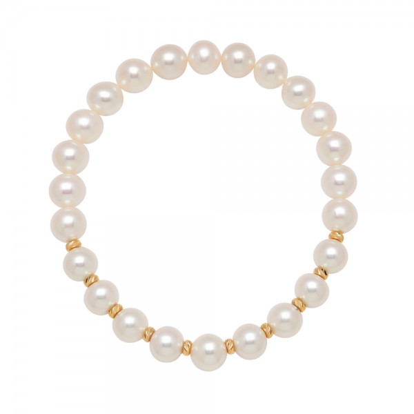 14KY Stretch Bracelet with 7-7.5mm Freshwater Cultured Pearl with Alternate Gold Beads