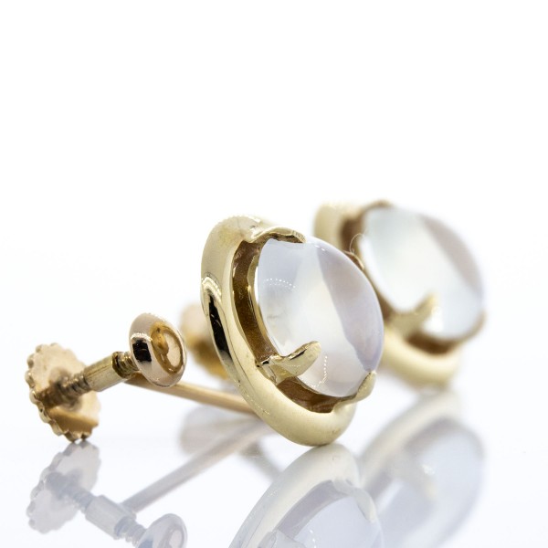 14K Yellow Gold Moonstone Earrings.