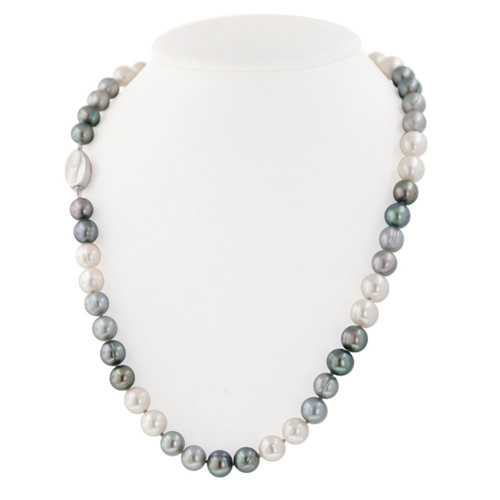 Sterling Silver 8-9MM Black, White and Gray Ringed Freshwater Cultured Pearl 18