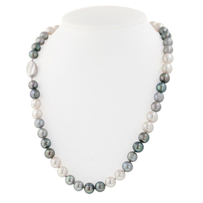 Sterling Silver 8-9MM Black, White and Gray Ringed Freshwater Cultured Pearl 18