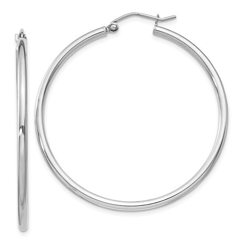 Sterling Silver Rhodium Plated 2mm Hoop Earrings