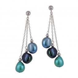 Sterling Silver 8-9MM Peacock Baroque Freshwater Cultured Pearl Dangle Earrings