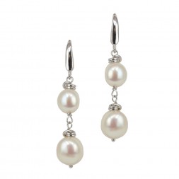 Sterling Silver 8-10MM White Baroque Dangle Earrings