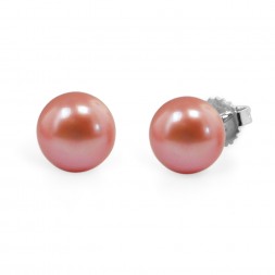 Freshwater Cultured Pearl Stud Earring Sterling Silver 9-9.5mm Dark Raspberry
