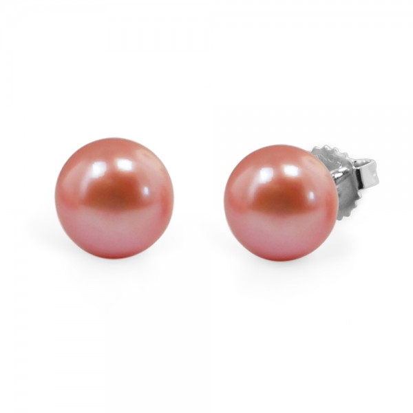 Freshwater Cultured Pearl Stud Earring Sterling Silver 9-9.5mm Dark Raspberry