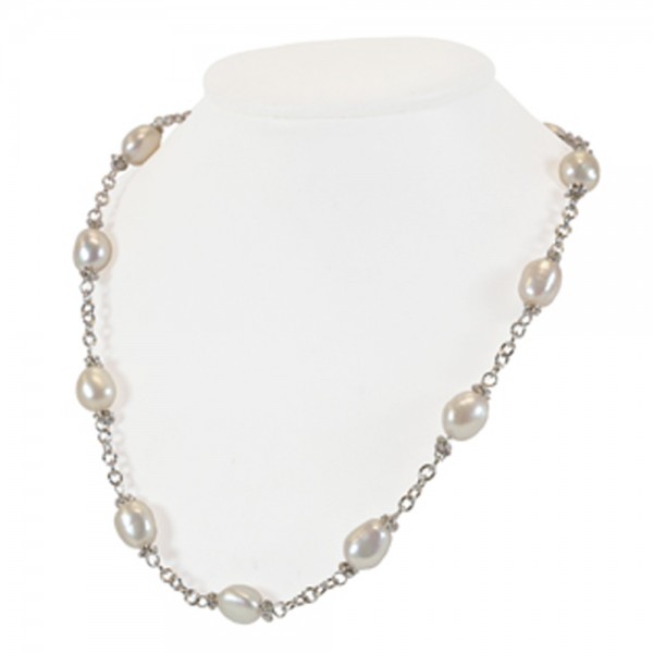 Sterling Silver 9-10MM White Baroque Freshwater Cultured Pearl 18