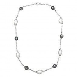 Sterling Silver 8.5-9MM Wht Oval FWCP and Faceted Hematite Bead NK 18