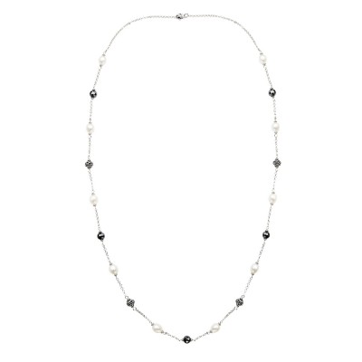 Sterling Silver 8.5-9MM Wht Oval FWCP and Hematite NK 36